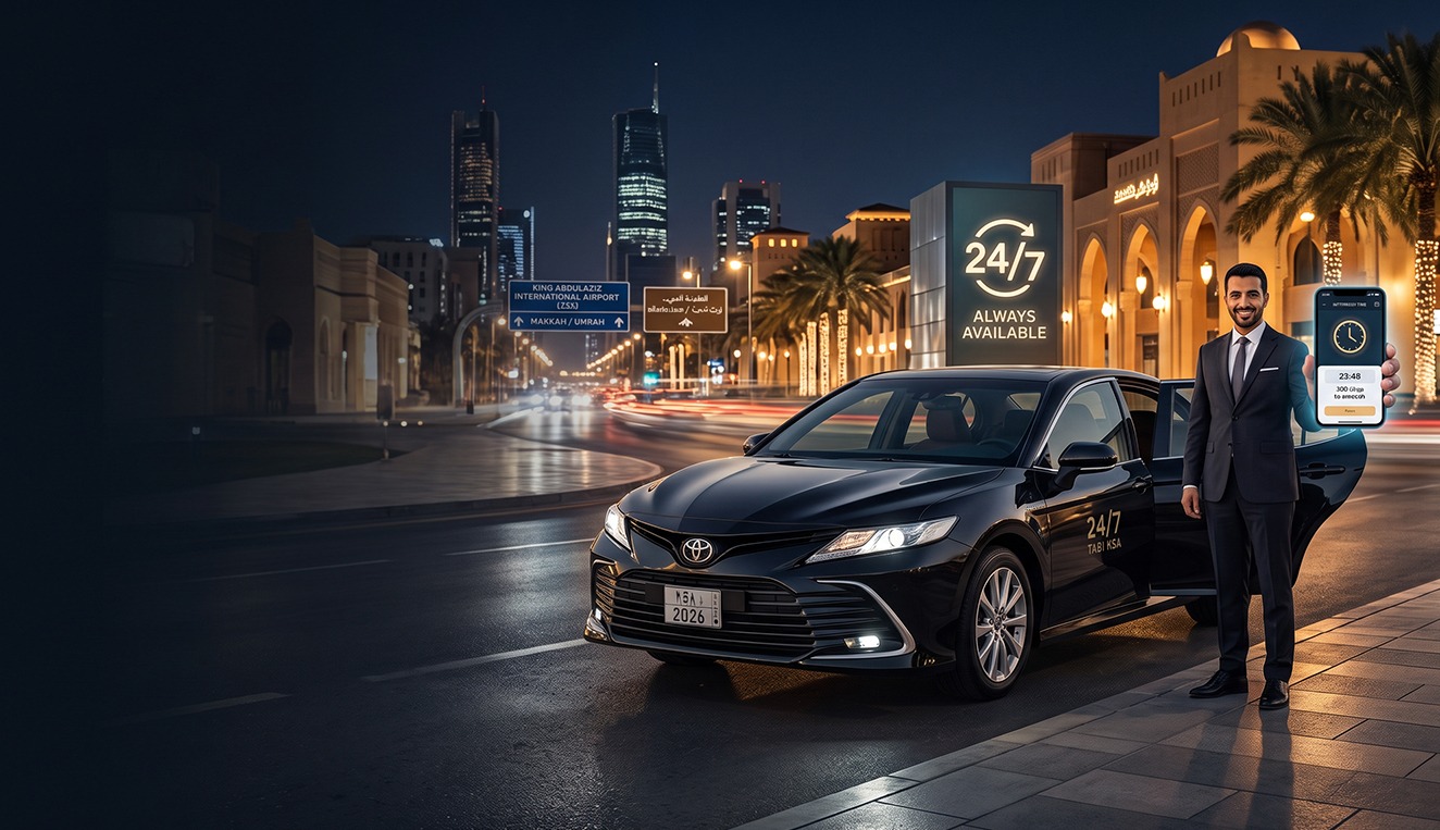 24/7 cab service in Saudi Arabia for airport transfers, Umrah pilgrims and private transportation